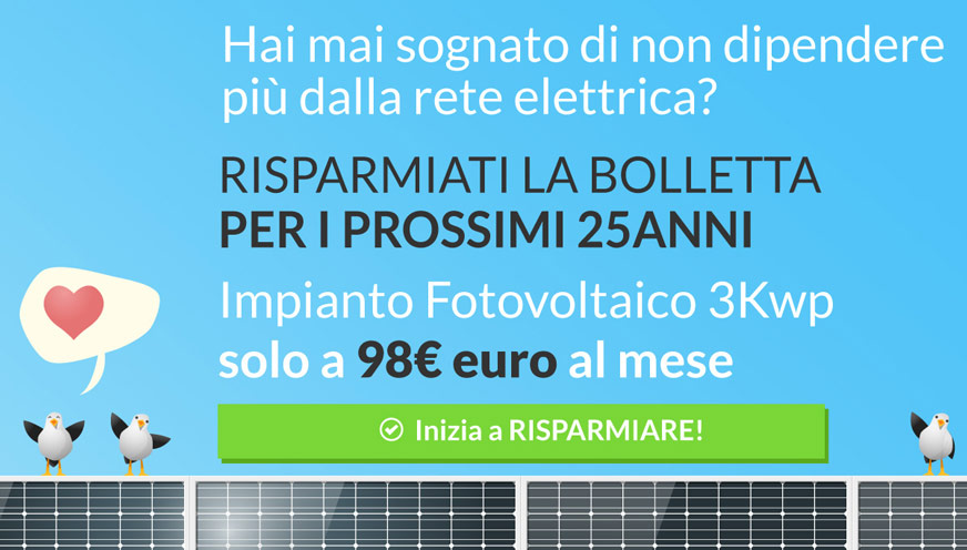 impianto fotovoltaico a 98 euro al mese